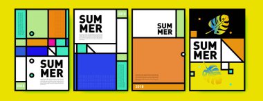 Yaz renkli poster tasarım şablonu. Yaz satış arka plan ve örnek kümesi. Yaz olay poster ve başlık sayfası için minimalist tasarım stil 