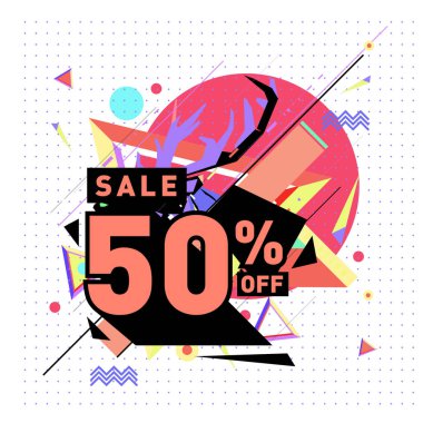 Yaz satış memphis tarzı web afiş. Moda ve seyahat poster indirim. Vektör tatil soyut renkli resimde kampanya ve promosyon.