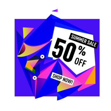 Yaz satış memphis tarzı web afiş. Moda ve seyahat poster indirim. Vektör tatil soyut renkli resimde kampanya ve promosyon.