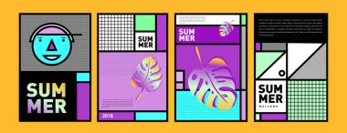 Yaz renkli poster tasarım şablonu. Yaz satış arka plan ve örnek kümesi. Yaz olay poster ve başlık sayfası için minimalist tasarım stil 