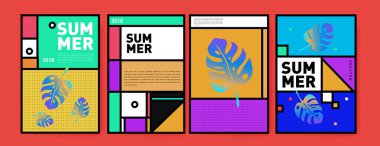 Yaz renkli poster tasarım şablonu. Yaz satış arka plan ve örnek kümesi. Yaz olay poster ve başlık sayfası için minimalist tasarım stil 