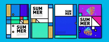 Yaz renkli poster tasarım şablonu. Yaz satış arka plan ve örnek kümesi. Yaz olay poster ve başlık sayfası için minimalist tasarım stil 