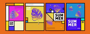 Yaz renkli poster tasarım şablonu. Yaz satış arka plan ve örnek kümesi. Yaz olay poster ve başlık sayfası için minimalist tasarım stil 