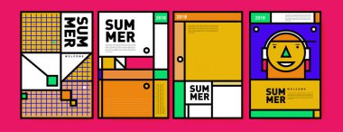 Yaz renkli poster tasarım şablonu. Yaz satış arka plan ve örnek kümesi. Yaz olay poster ve başlık sayfası için minimalist tasarım stil 
