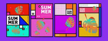 Yaz renkli poster tasarım şablonu. Yaz satış arka plan ve örnek kümesi. Yaz olay poster ve başlık sayfası için minimalist tasarım stil 