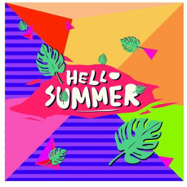 Vektör renkli yaz afiş. Yaz Festivali için illüstrasyon tropikal arka plan.