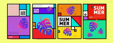 Yaz renkli poster tasarım şablonu. Yaz satış arka plan ve örnek kümesi. Yaz olay poster ve başlık sayfası için minimalist tasarım stil 