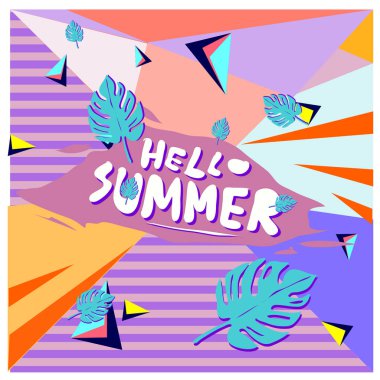 Vektör renkli yaz afiş. Yaz Festivali için illüstrasyon tropikal arka plan.