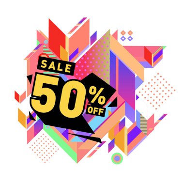 Yaz satış memphis tarzı web afiş. Moda ve seyahat poster indirim. Vektör tatil soyut renkli resimde kampanya ve promosyon.