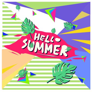 Vektör renkli yaz afiş. Yaz Festivali için illüstrasyon tropikal arka plan.
