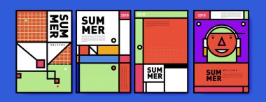 Yaz renkli poster tasarım şablonu. Yaz satış arka plan ve örnek kümesi. Yaz olay poster ve başlık sayfası için minimalist tasarım stil 
