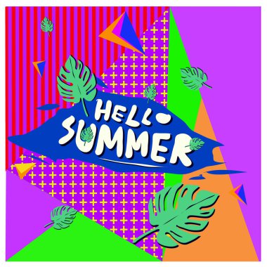 Vektör renkli yaz afiş. Yaz Festivali için illüstrasyon tropikal arka plan.