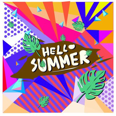 Vektör renkli yaz afiş. Yaz Festivali için illüstrasyon tropikal arka plan.