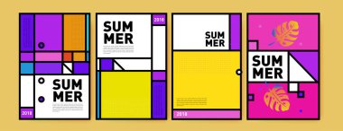 Yaz renkli poster tasarım şablonu. Yaz satış arka plan ve örnek kümesi. Yaz olay poster ve başlık sayfası için minimalist tasarım stil 