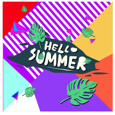 Vektör renkli yaz afiş. Yaz Festivali için illüstrasyon tropikal arka plan.