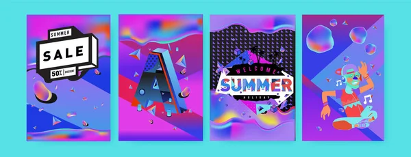 Vector Zomer Verkoop Poster Achtergrond Set Mode Zomer Banner Korting — Stockvector