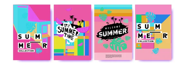 Summer Colorful Poster Design Template Set Summer Sale Background Illustration — Stock Vector