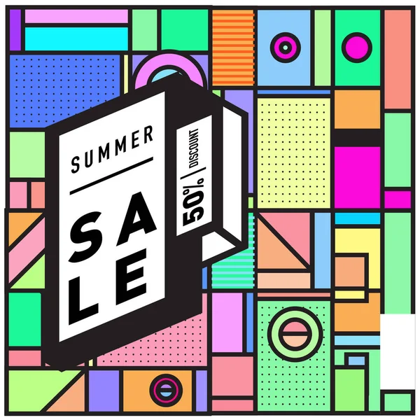 Summer Sale Memphis Style Web Banner Fashion Travel Discount Poster — Stock Vector