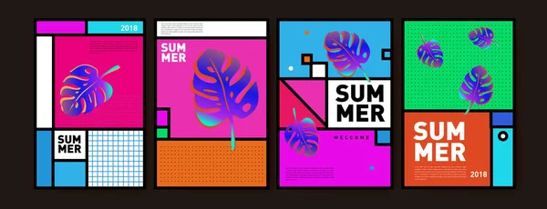 Summer Colorful Poster Design Template Set Summer Sale Background Illustration — Stock Vector