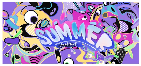 Summer Banner Colorful Doodle Background Design Template Event Sale Promotion — Stock Vector