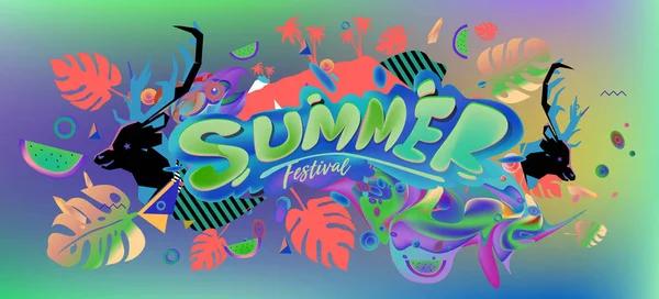 Summer Banner Colorful Doodle Background Design Template Event Sale Promotion — Stock Vector