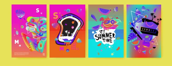 Барвистий Літній Набір Плакатів Тропічний Літній Дизайн Шаблон Обкладинка Літні — стоковий вектор