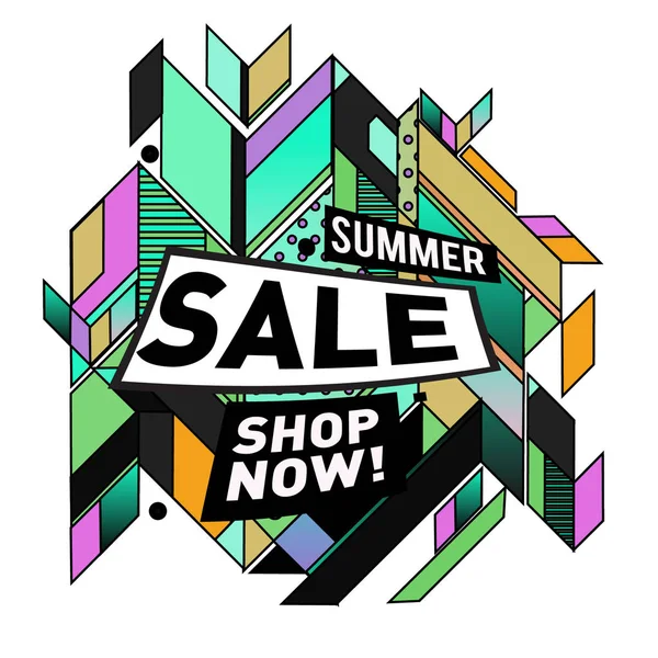 Summer Sale Memphis Style Web Banner Fashion Travel Discount Poster — Stock Vector