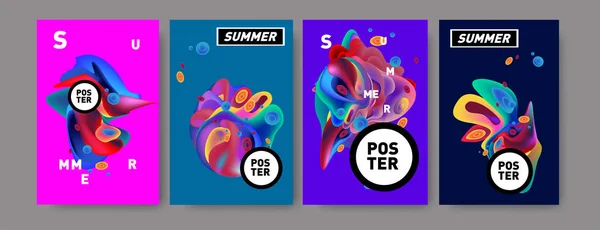 Bunte Sommer Plakatentwurf Vorlage Flüssiger Und Flüssiger Hintergrund Für Den — Stockvektor