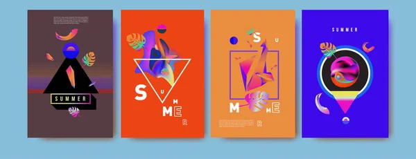 五颜六色的夏日海报集 热带夏季设计模板和封面 夏季插图元素和背景 — 图库矢量图片