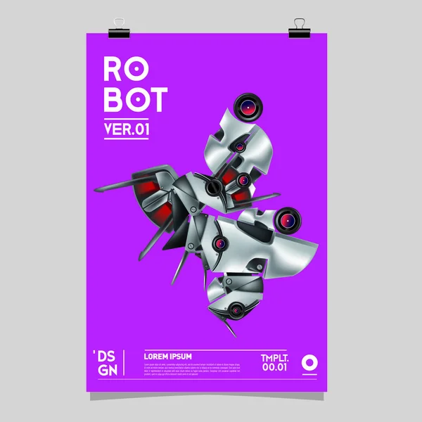 Vektor Realistische Roboterillustration Roboter Und Spielzeug Design Festival Plakatvorlage — Stockvektor