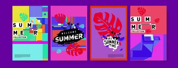 Summer Colorful Poster Design Template Set Summer Sale Background Illustration — Stock Vector