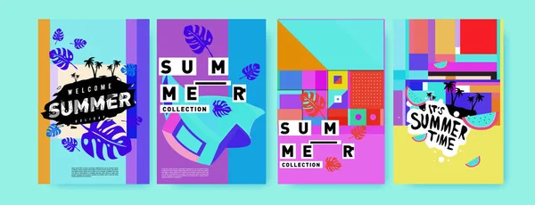 Summer Colorful Poster Design Template Set Summer Sale Background Illustration — Stock Vector