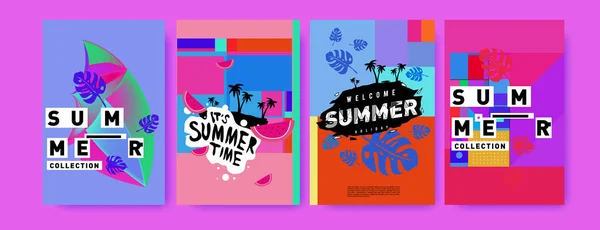 Verão Modelo Design Cartaz Colorido Conjunto Fundo Venda Verão Ilustração — Vetor de Stock