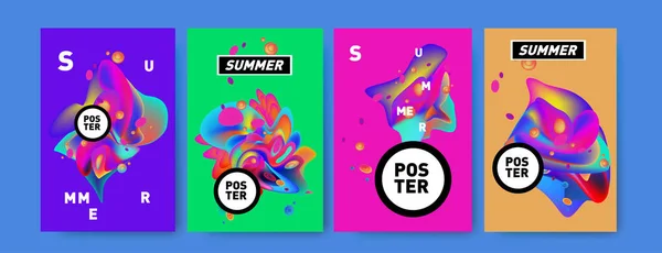 Colorful Summer Poster Design Template Liquid Fluid Background Summer — Stock Vector