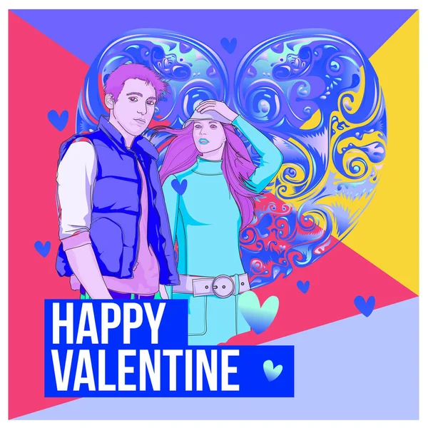 Vektor Mann Und Frau Glückliches Familienpaar Liebe Plakat Valentinstag Grußkarte — Stockvektor