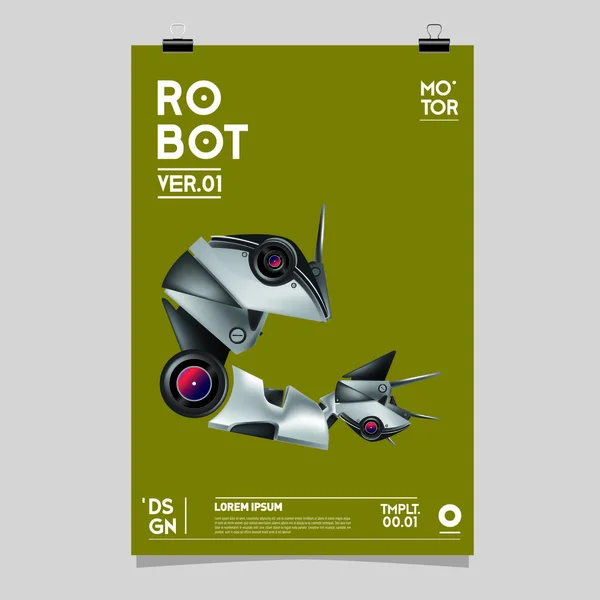 Vector Realistic Robot Illustration Plantilla Póster Del Festival Diseño Robots — Archivo Imágenes Vectoriales