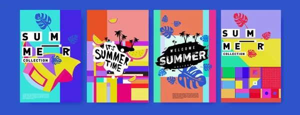 Summer Colorful Poster Design Template Set Summer Sale Background Illustration — Stock Vector