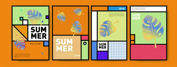 Summer Colorful Poster Design Template Set Summer Sale Background Illustration — Stock Vector