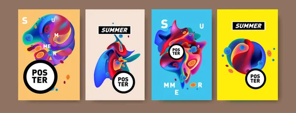 Colorful Summer Poster Design Template Liquid Fluid Background Summer — Stock Vector