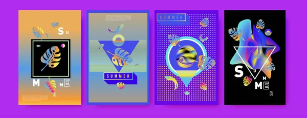 Färgglad Sommar Affisch Inställd Tropisk Sommar Formgivningsmall Och Täcka Sommar — Stock vektor