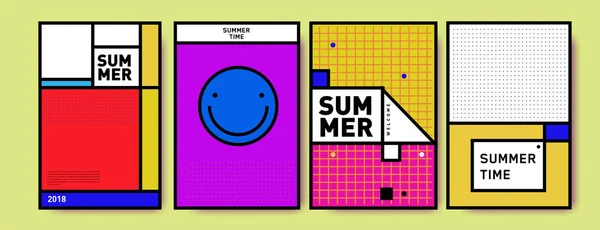 Sommaren Färgglad Affisch Designmall Uppsättning Sommaren Försäljning Bakgrund Och Illustration — Stock vektor