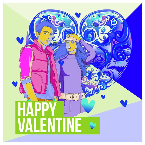 Wektor Mężczyzna Kobieta Szczęśliwa Rodzina Para Miłości Poster Walentynki Kartkę — Wektor stockowy