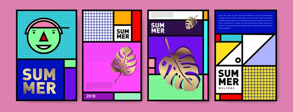 Summer Colorful Poster Design Template Set Summer Sale Background Illustration — Stock Vector