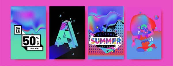 ベクトル夏販売ポスターと背景 ファッション夏バナー割引やプロモーションのセット — ストックベクタ