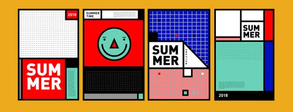 Zomer Kleurrijke Affiche Ontwerpsjabloon Set Zomer Verkoop Achtergrond Afbeelding Minimalistisch — Stockvector