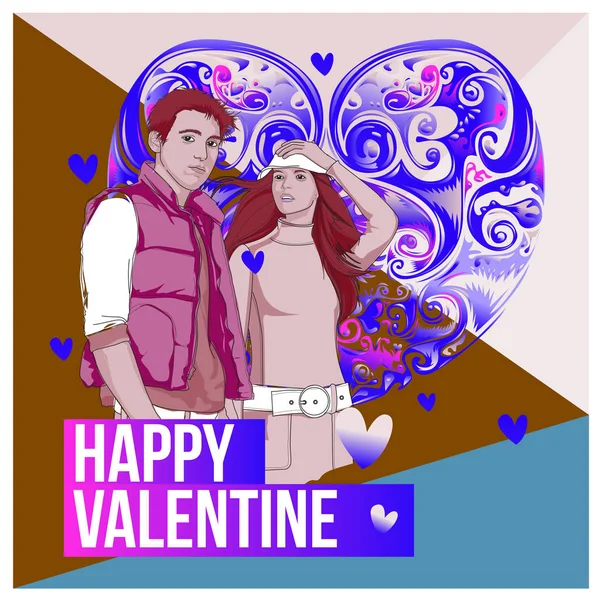 Vektor Mann Und Frau Glückliches Familienpaar Liebe Plakat Valentinstag Grußkarte — Stockvektor
