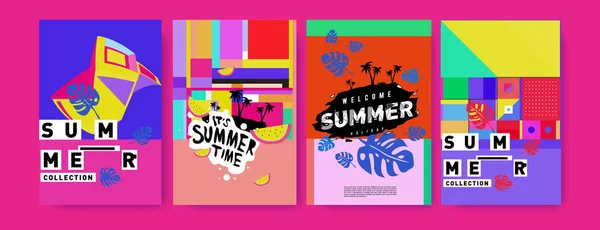 Sommer Bunte Plakatdesign Vorlage Reihe Von Sommerschlussverkauf Hintergrund Und Illustration — Stockvektor