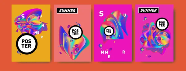 Colorful Summer Poster Design Template Liquid Fluid Background Summer — Stock Vector