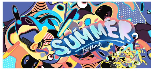 Summer Banner Colorful Doodle Background Design Template Event Sale Promotion — Stock Vector