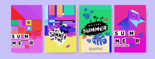 Verão Modelo Design Cartaz Colorido Conjunto Fundo Venda Verão Ilustração — Vetor de Stock